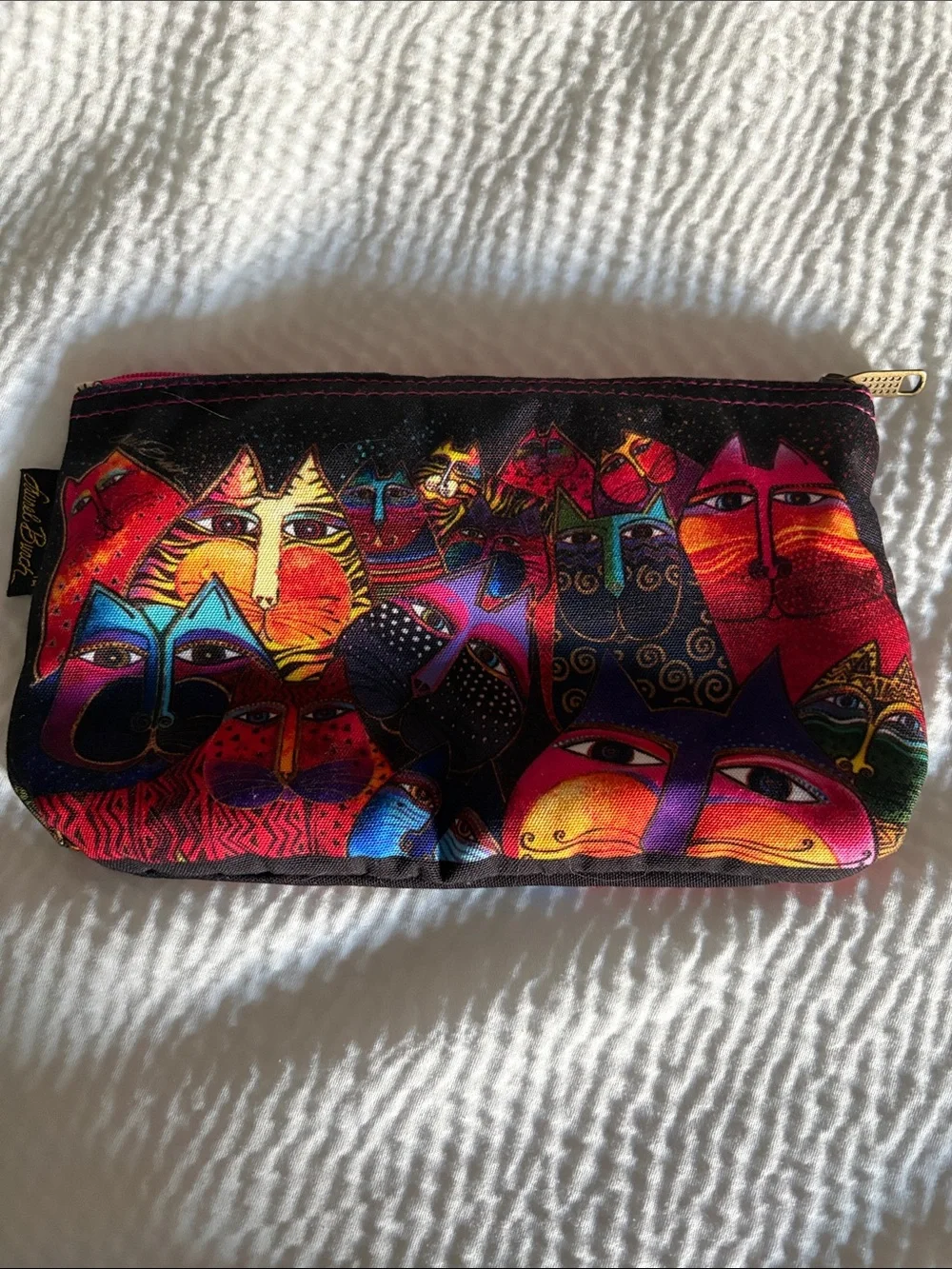 🟪 Laurel Burch Fantasticats cotton cosmetic pouch makeup bag